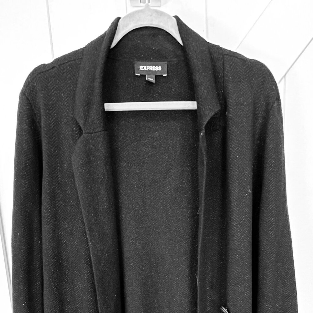 Express Metallic Double Breasted Sweater Blazer Jacket Pockets Black Womens M